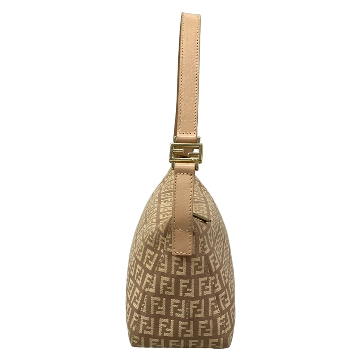 Fendi Shoulder Bag Zucchino Pattern Light Brown Beige Leather — view 2