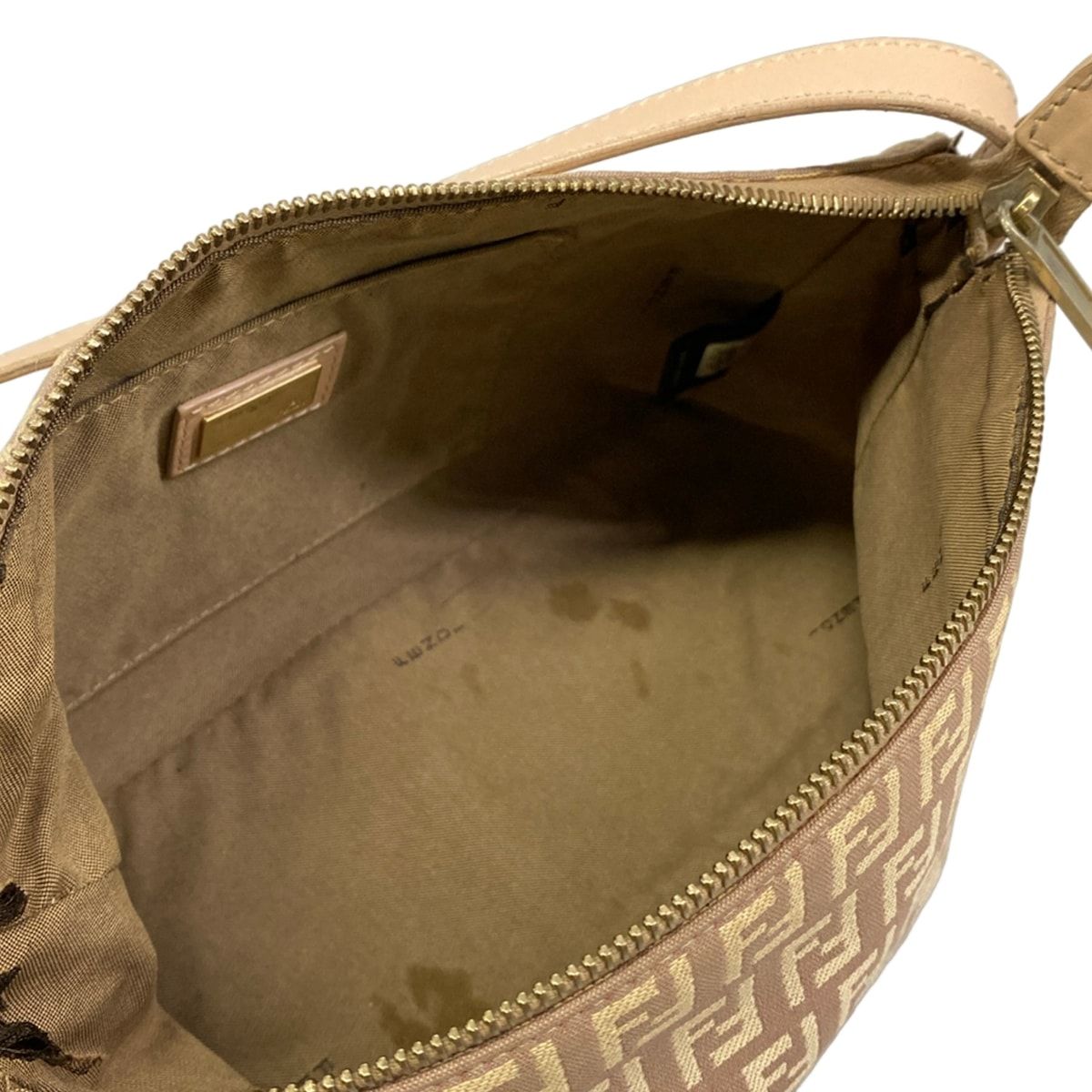 Fendi Shoulder Bag Zucchino Pattern Light Brown Beige Leather — view 7