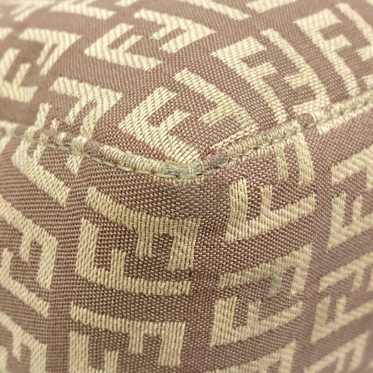 Fendi Shoulder Bag Zucchino Pattern Light Brown Beige Leather — view 6