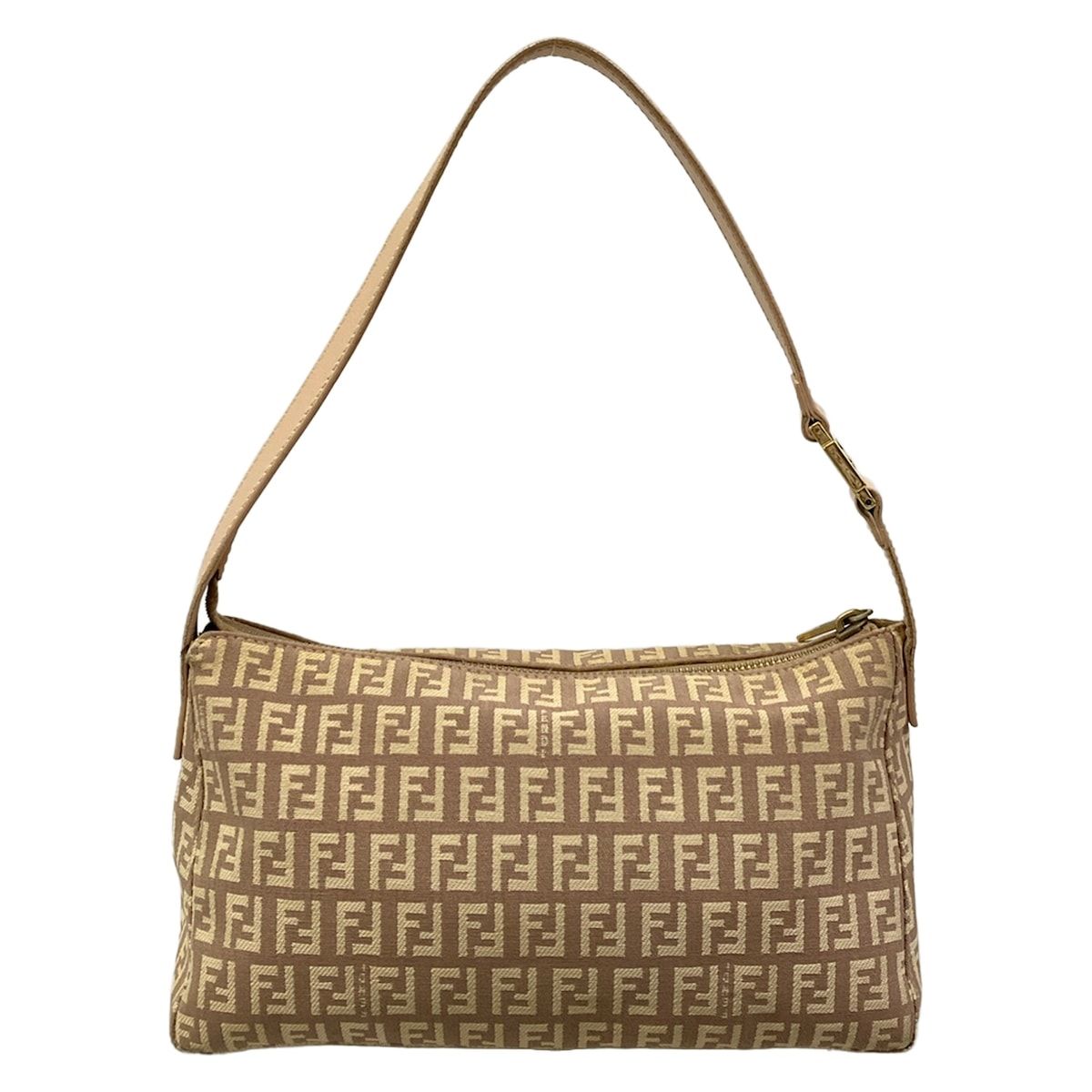 Fendi Shoulder Bag Zucchino Pattern Light Brown Beige Leather — view 3