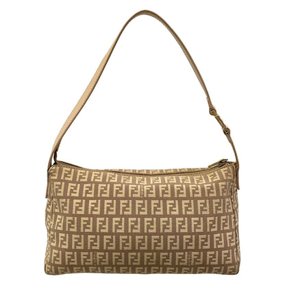 Fendi Shoulder Bag Zucchino Pattern Light Brown Beige Leather — view 3