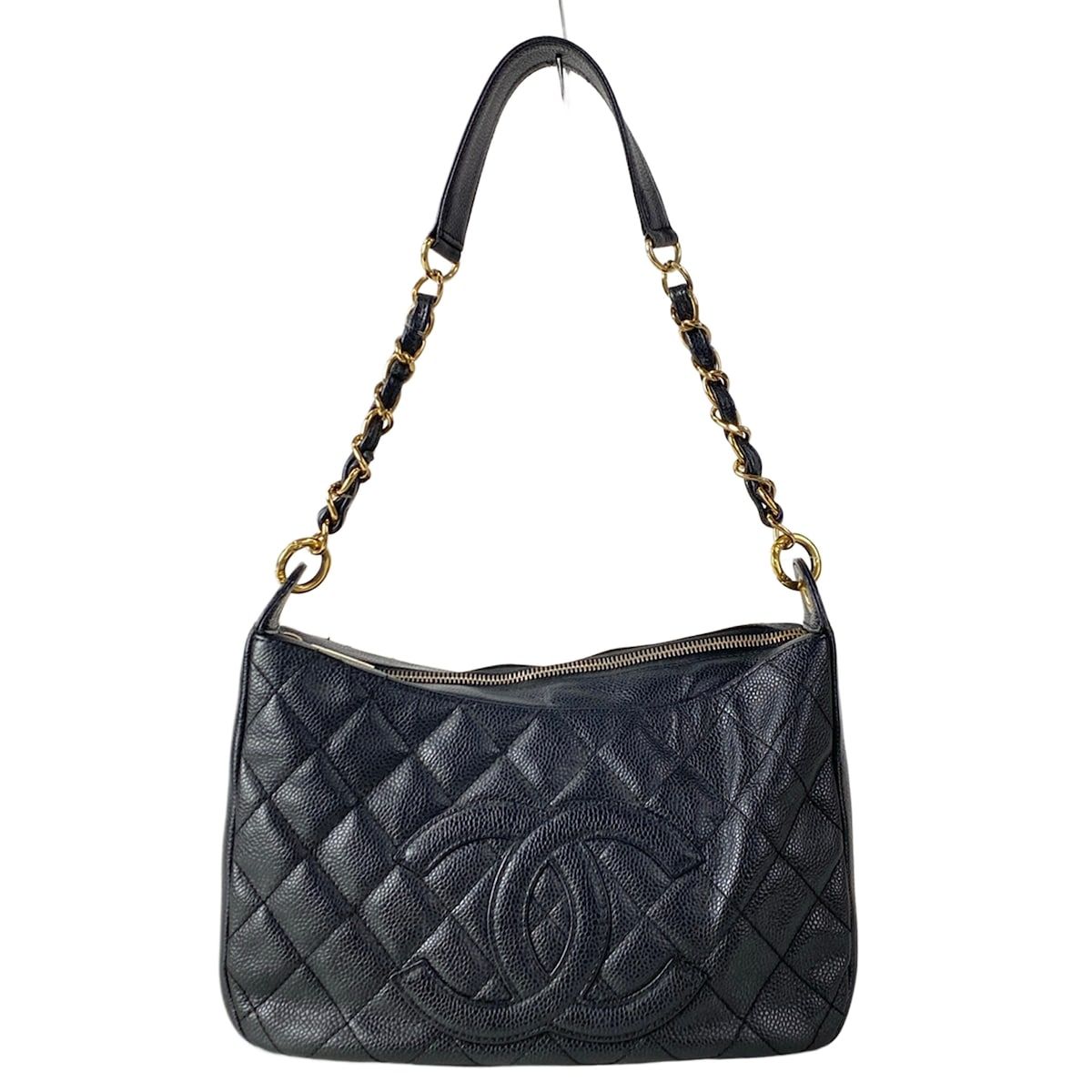 Chanel Shoulder Bag Quilted Black Gold CC Logo Chain