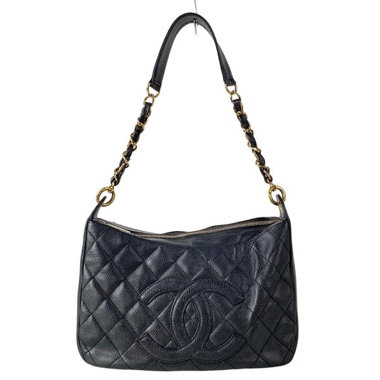 Chanel Shoulder Bag Quilted Black Gold CC Logo Chain
