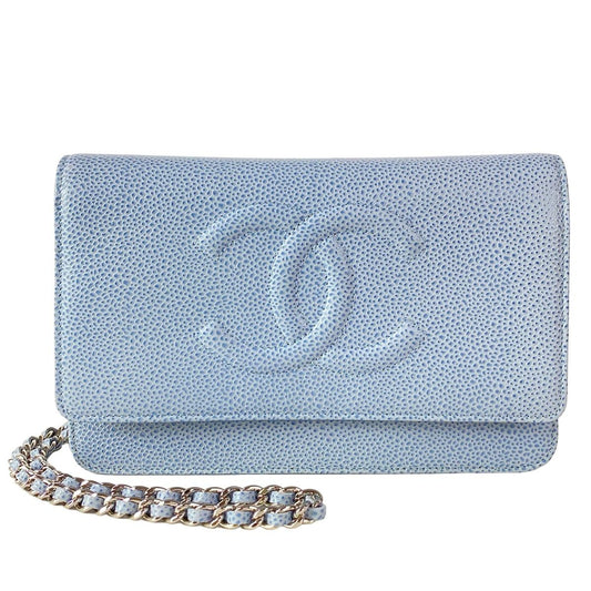 Chanel Wallet Light Blue Chain CC Logo Shoulder Bag