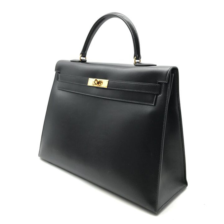 Hermes Kelly 35 Box Calf Gold 2-Way Bag Black — view 2