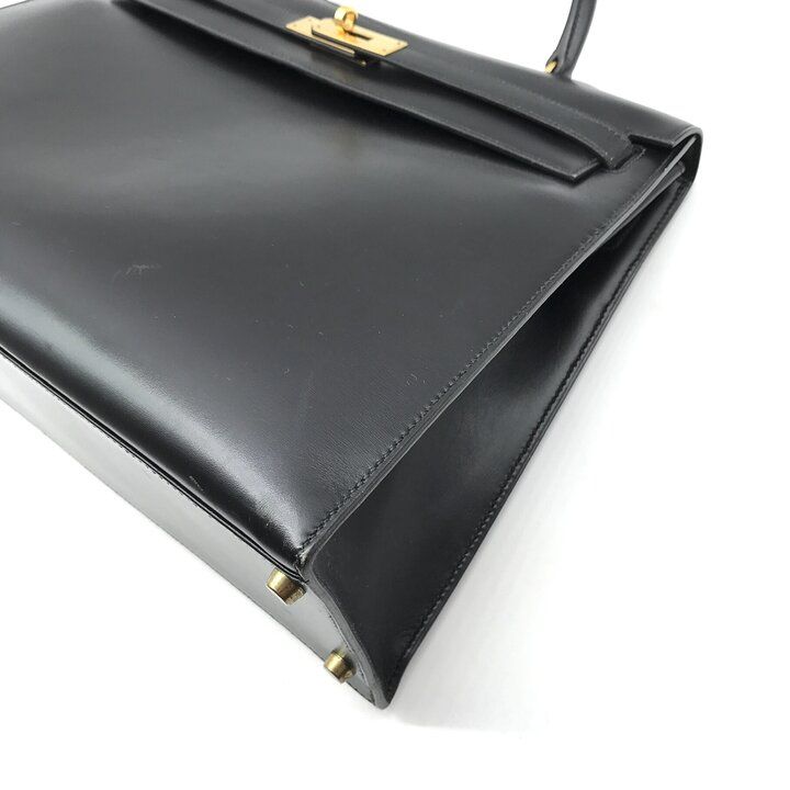 Hermes Kelly 35 Box Calf Gold 2-Way Bag Black — view 5