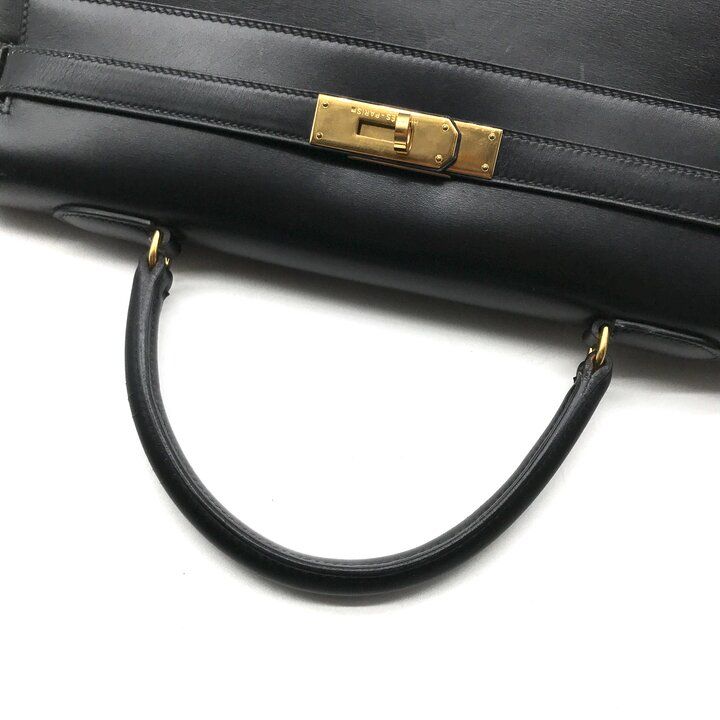Hermes Kelly 35 Box Calf Gold 2-Way Bag Black — view 7