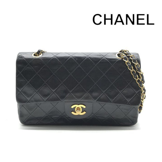 Chanel CC Logo Double Flap Quilted 25 Chain Shoulder Bag Lambskin Leather Black
