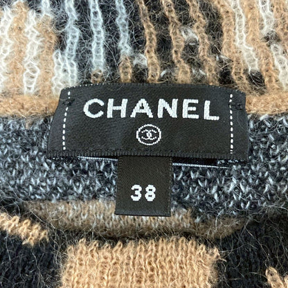 Chanel Long Sleeve Sweater M Beige Black White Leopard CC Logo Cashmere 38 — view 3