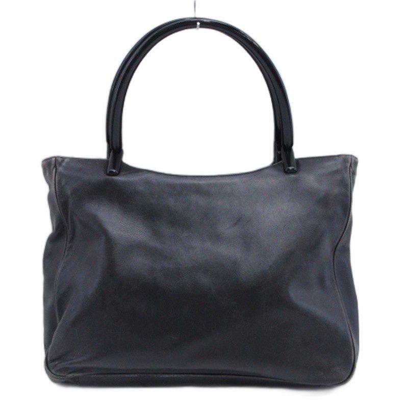 Prada Handbag Plastic Handle Leather Black