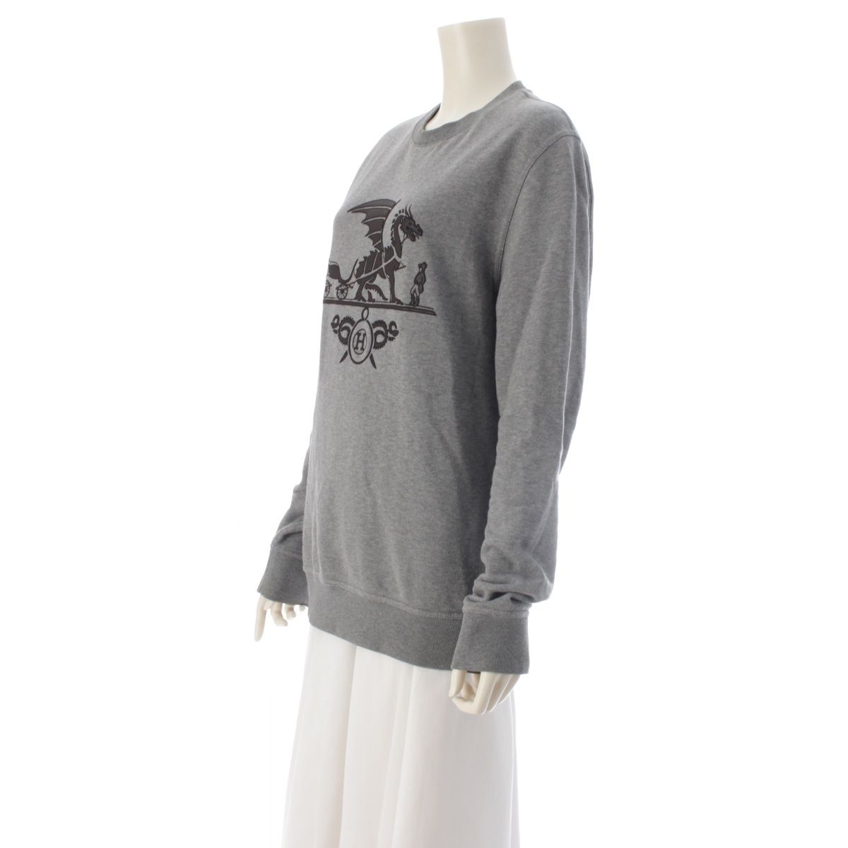 Hermes Ex-Libris Dragon Cotton Long Sleeve Leather Patch Sweatshirt Shirt Top — view 2