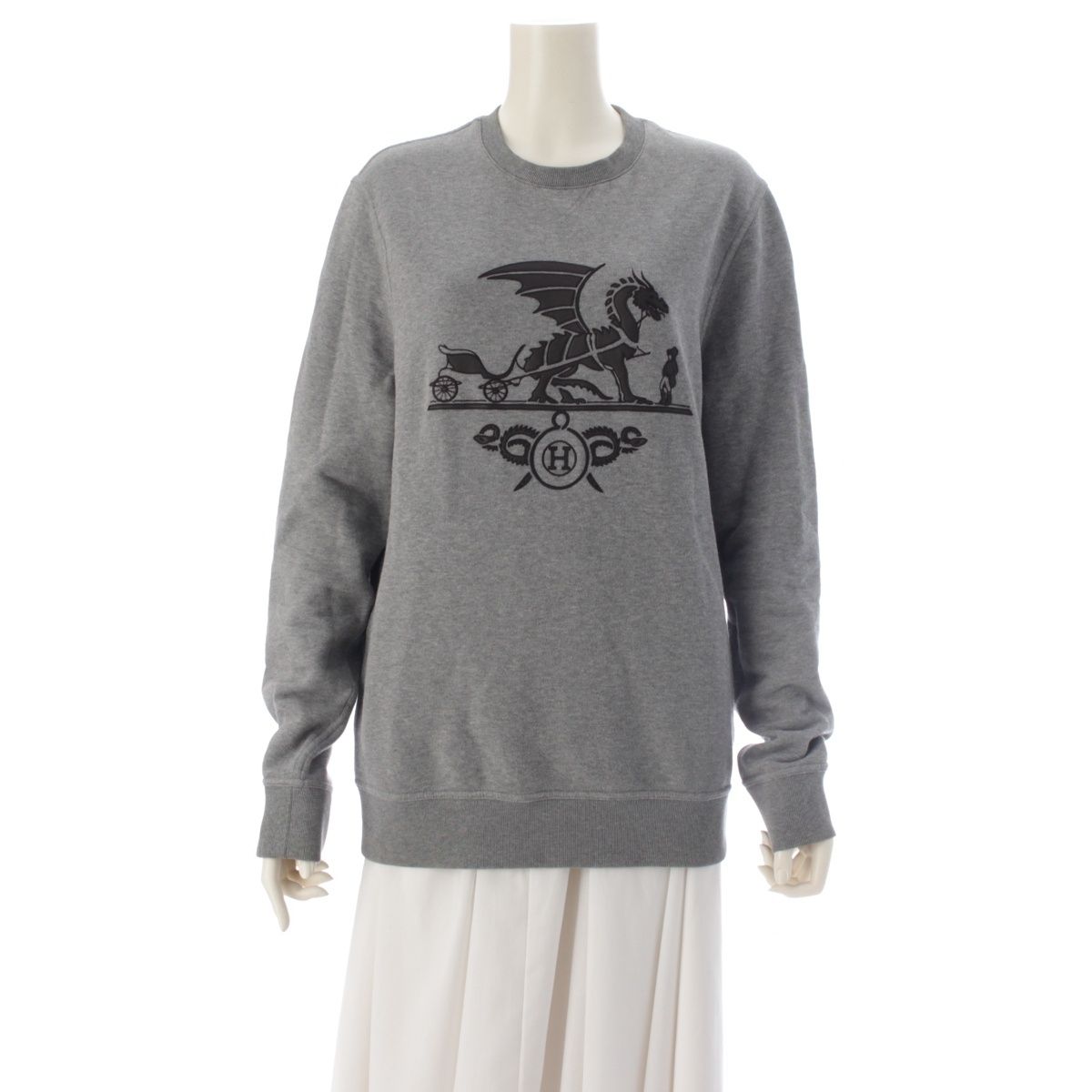 Hermes Ex-Libris Dragon Cotton Long Sleeve Leather Patch Sweatshirt Shirt Top