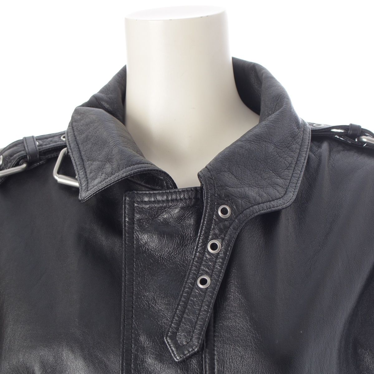 Celine Cropped New Wave Jacket Drummed Lambskin Leather Zip Up Black 34 — view 5