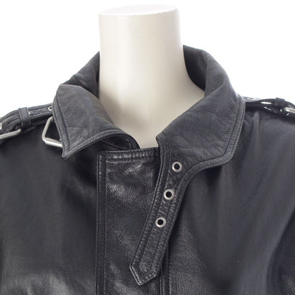 Celine Cropped New Wave Jacket Drummed Lambskin Leather Zip Up Black 34 — view 5