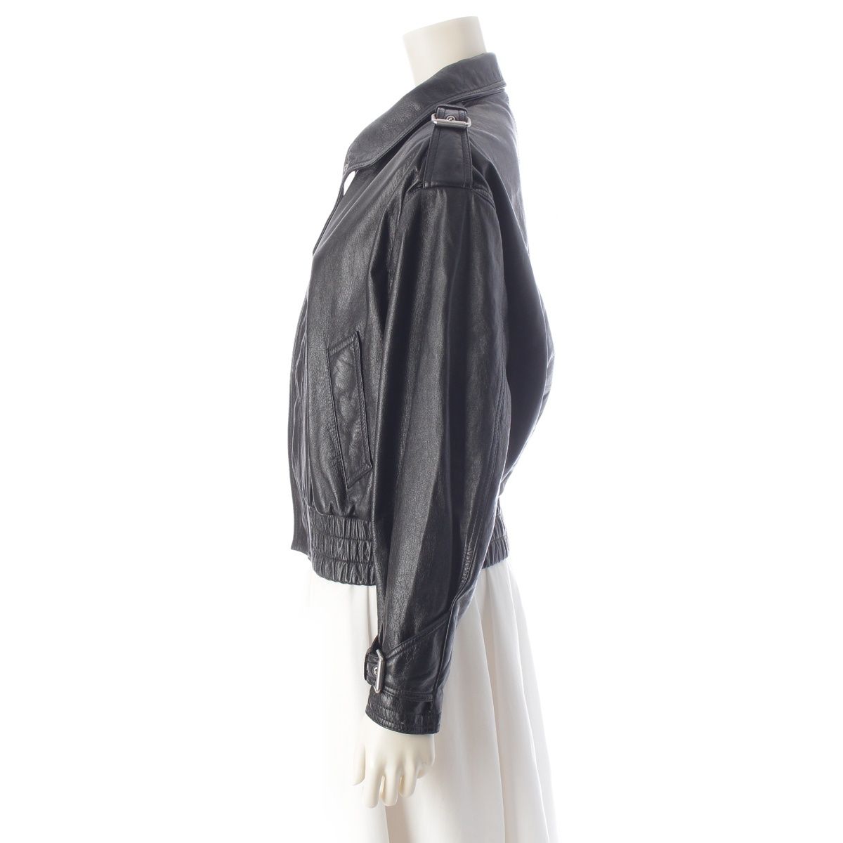 Celine Cropped New Wave Jacket Drummed Lambskin Leather Zip Up Black 34 — view 3