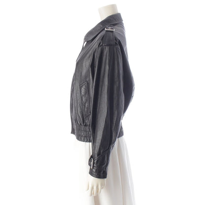 Celine Cropped New Wave Jacket Drummed Lambskin Leather Zip Up Black 34 — view 3