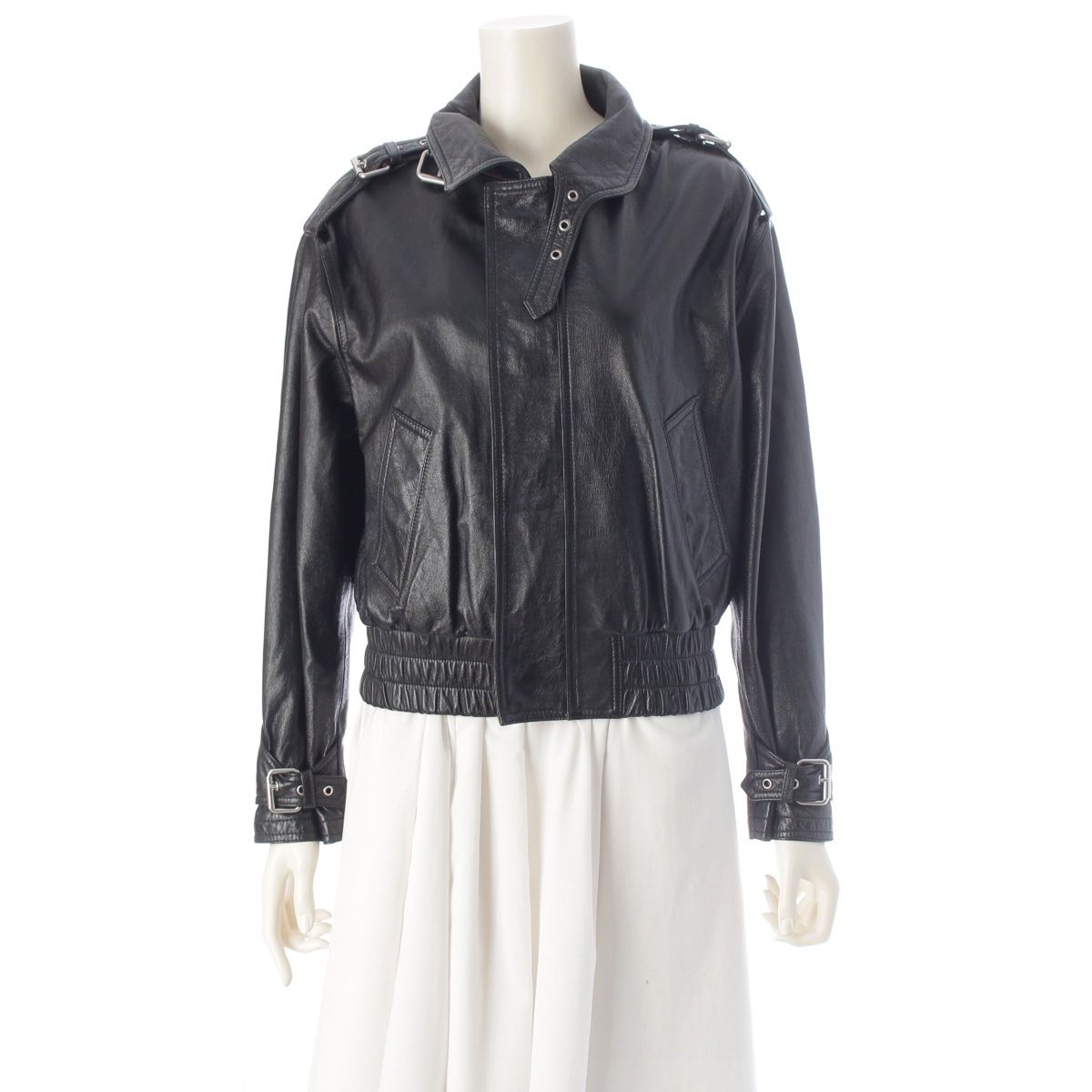 Celine Cropped New Wave Jacket Drummed Lambskin Leather Zip Up Black 34
