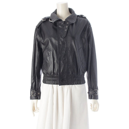 Celine Cropped New Wave Jacket Drummed Lambskin Leather Zip Up Black 34
