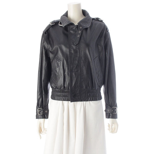Celine Cropped New Wave Jacket Drummed Lambskin Leather Zip Up Black 34