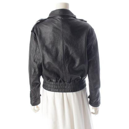 Celine Cropped New Wave Jacket Drummed Lambskin Leather Zip Up Black 34 — view 4