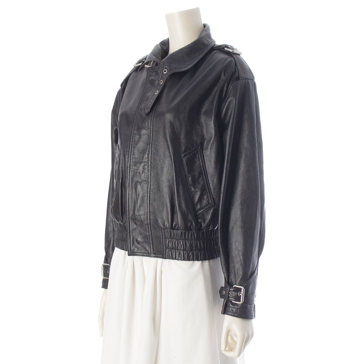 Celine Cropped New Wave Jacket Drummed Lambskin Leather Zip Up Black 34 — view 2