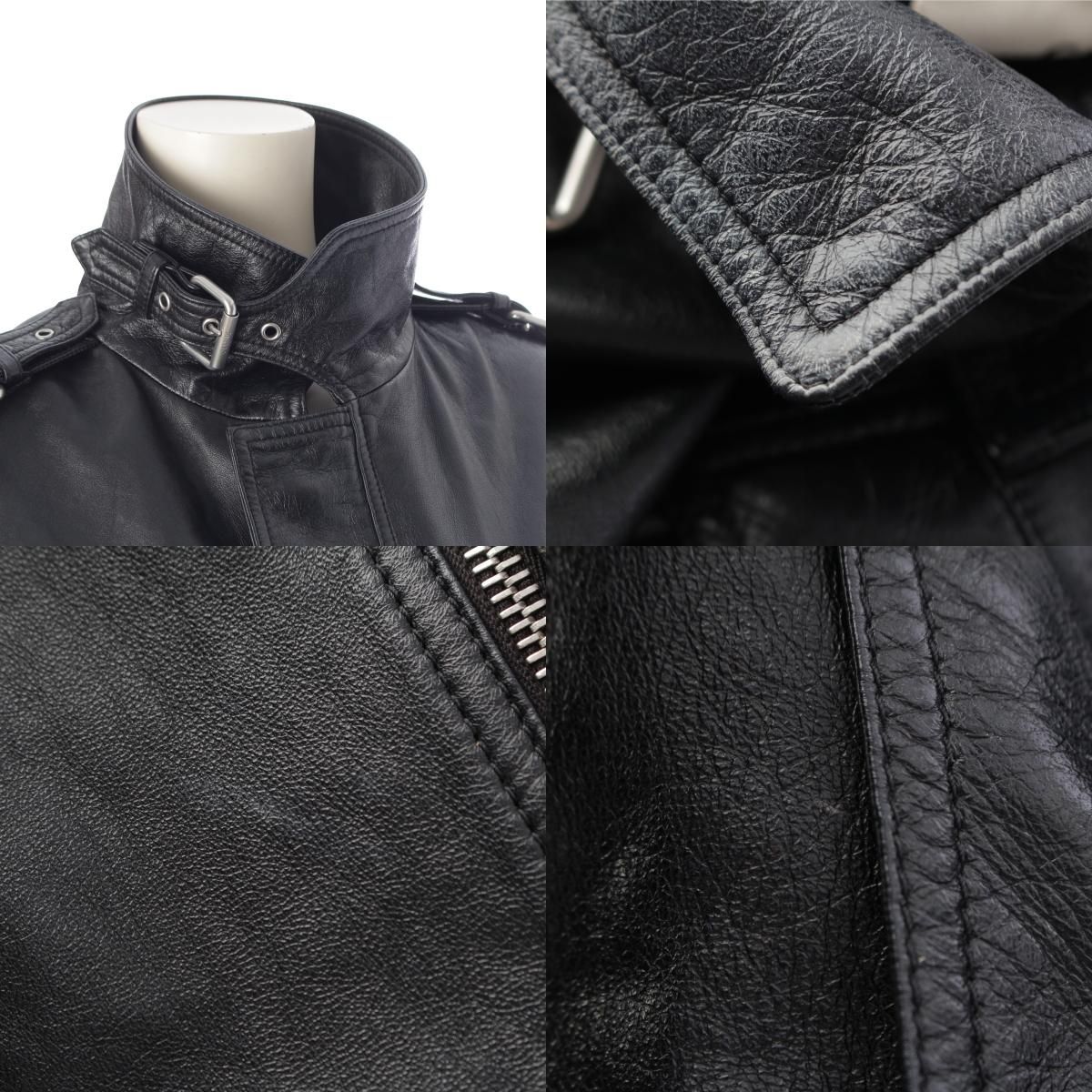 Celine Cropped New Wave Jacket Drummed Lambskin Leather Zip Up Black 34 — view 8