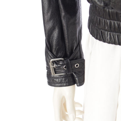 Celine Cropped New Wave Jacket Drummed Lambskin Leather Zip Up Black 34 — view 6