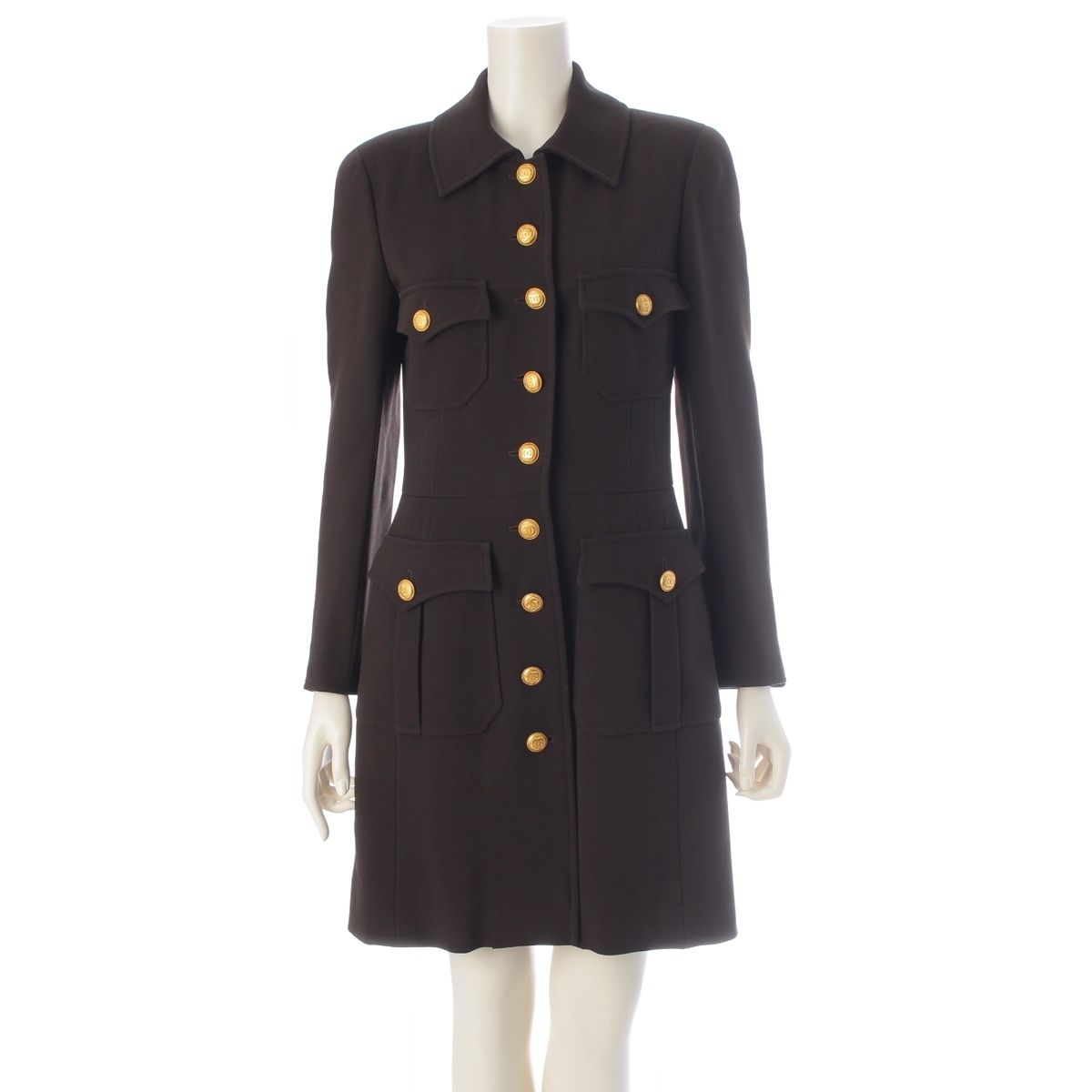 Chanel 96A Vintage Wool Coco Buttons Coat Brown 38