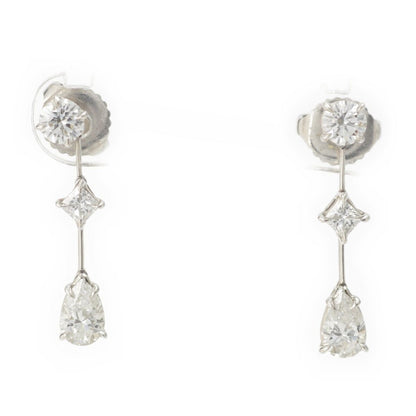 Harry Winston Three Stone Wire Drop Earrings Platinum Diamond Pear Shape Round
