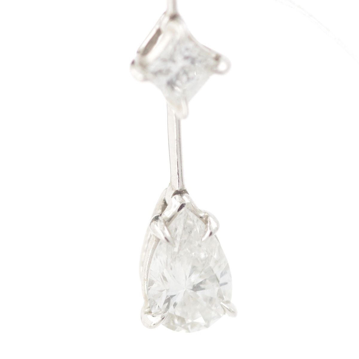Harry Winston Three Stone Wire Drop Earrings Platinum Diamond Pear Shape Round — view 5