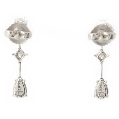 Harry Winston Three Stone Wire Drop Earrings Platinum Diamond Pear Shape Round — view 2