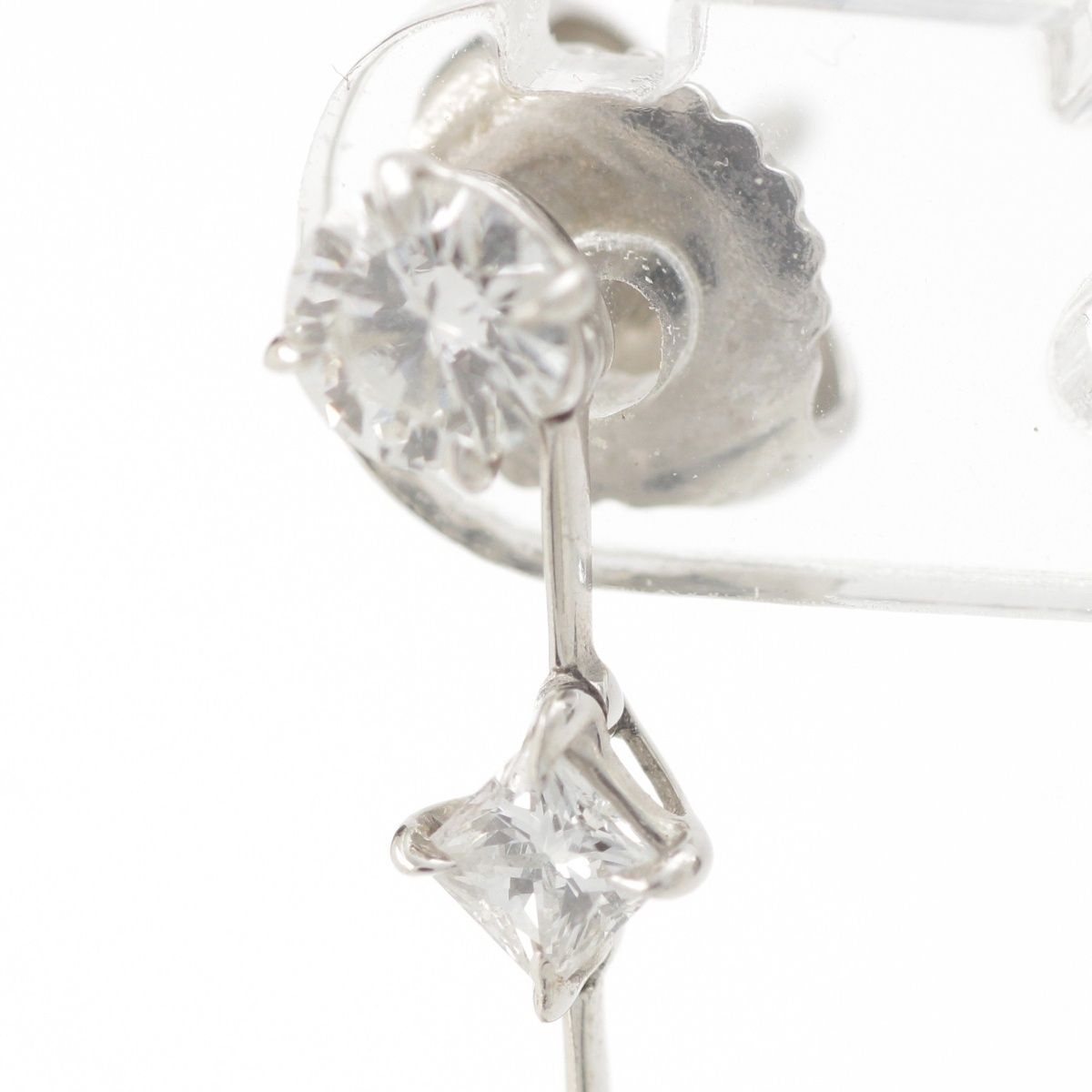 Harry Winston Three Stone Wire Drop Earrings Platinum Diamond Pear Shape Round — view 3