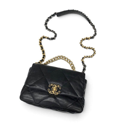 Chanel 19 Shoulder Bag Black Gold Silver CC Logo Turnlock Chain — view 5