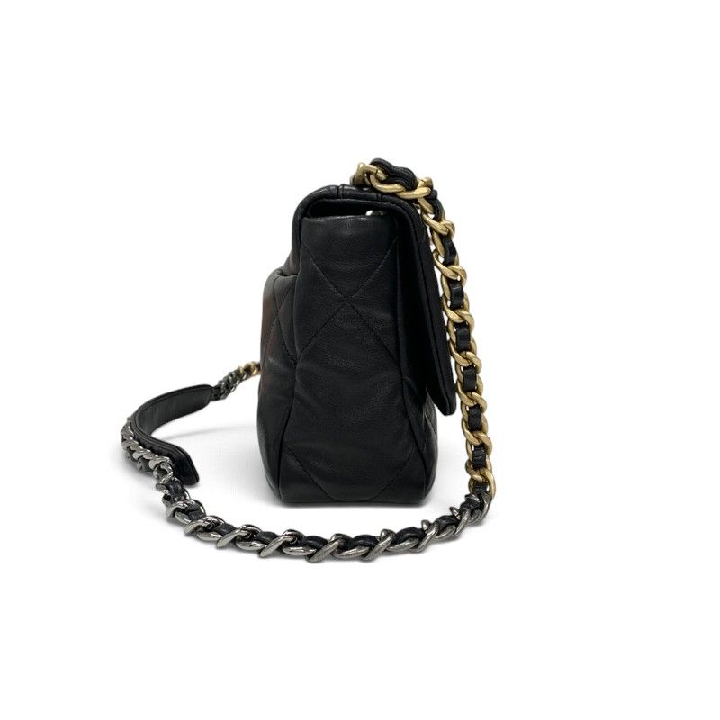 Chanel 19 Shoulder Bag Black Gold Silver CC Logo Turnlock Chain — view 2