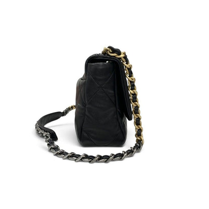 Chanel 19 Shoulder Bag Black Gold Silver CC Logo Turnlock Chain — view 2