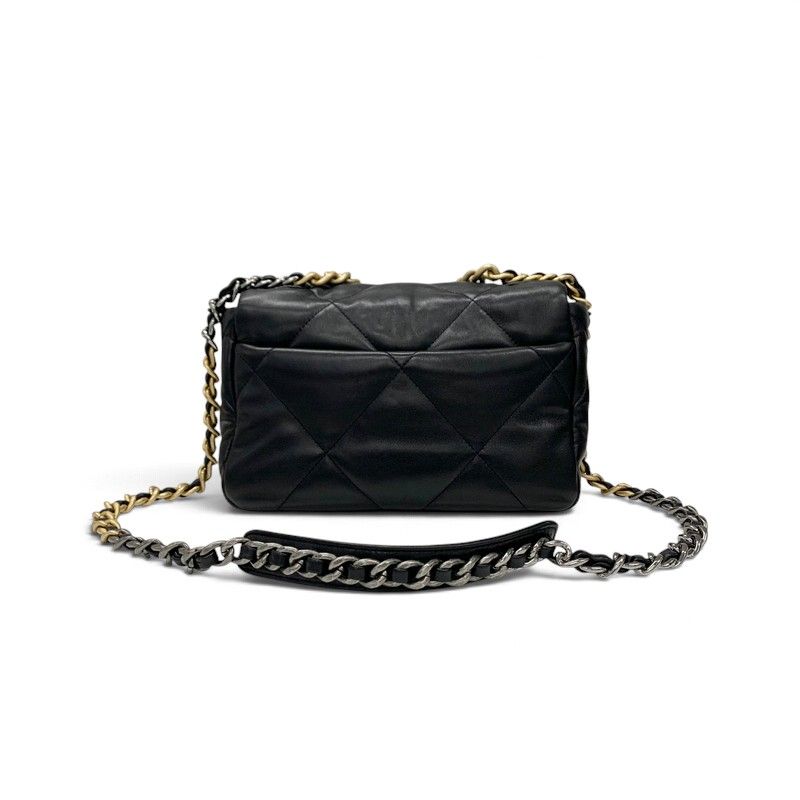 Chanel 19 Shoulder Bag Black Gold Silver CC Logo Turnlock Chain — view 3