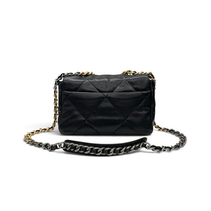 Chanel 19 Shoulder Bag Black Gold Silver CC Logo Turnlock Chain — view 3