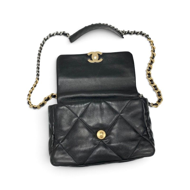 Chanel 19 Shoulder Bag Black Gold Silver CC Logo Turnlock Chain — view 6