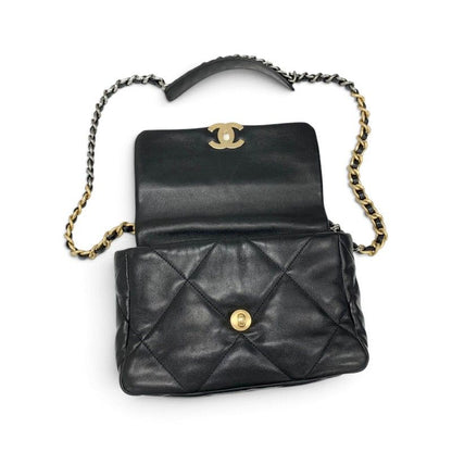 Chanel 19 Shoulder Bag Black Gold Silver CC Logo Turnlock Chain — view 6