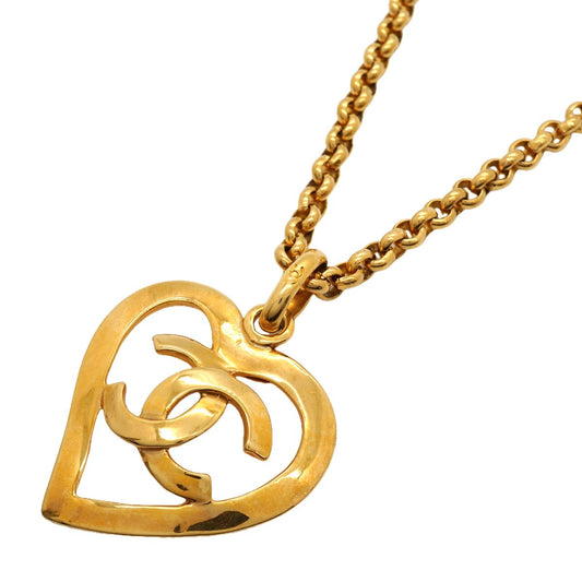 Chanel Necklace Vintage CC Logo Heart Motif Gold Plated