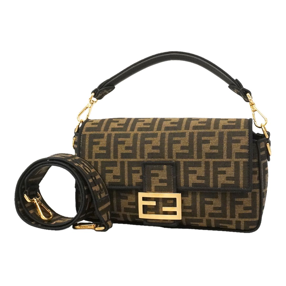 Fendi Handbag Zucca Bucket Jacquard Fabric Brown Gold 2-Way Bag