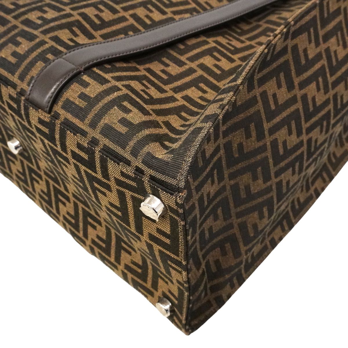 Fendi Tote Bag Zucca Nylon Canvas Brown Silver 2-Way — view 6