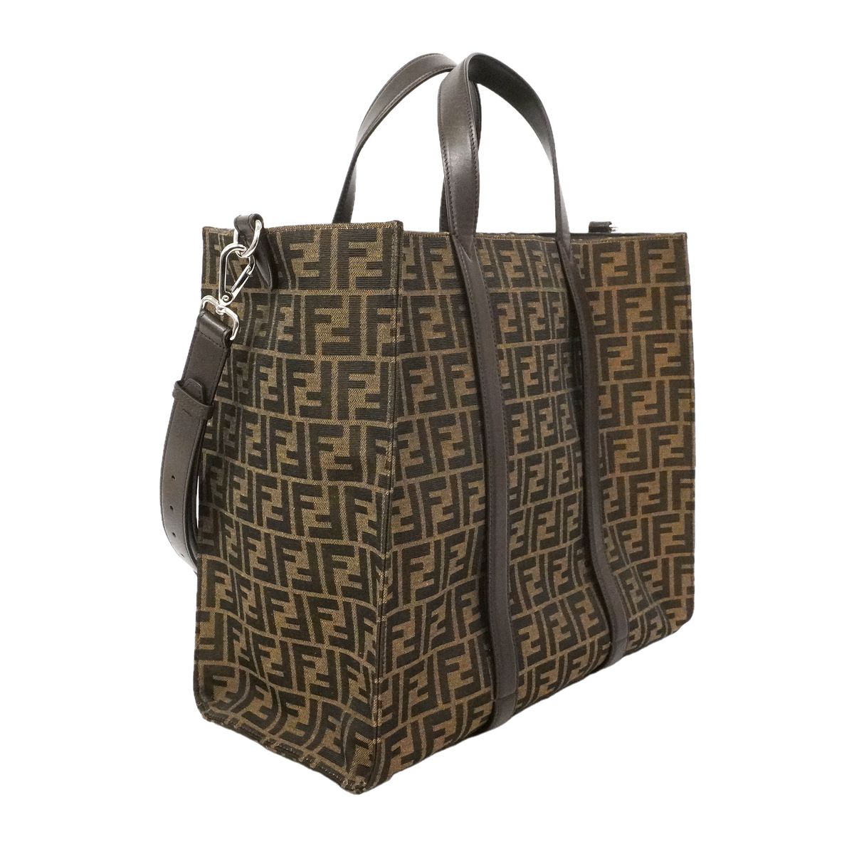 Fendi Tote Bag Zucca Nylon Canvas Brown Silver 2-Way — view 2