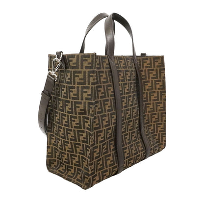 Fendi Tote Bag Zucca Nylon Canvas Brown Silver 2-Way — view 2