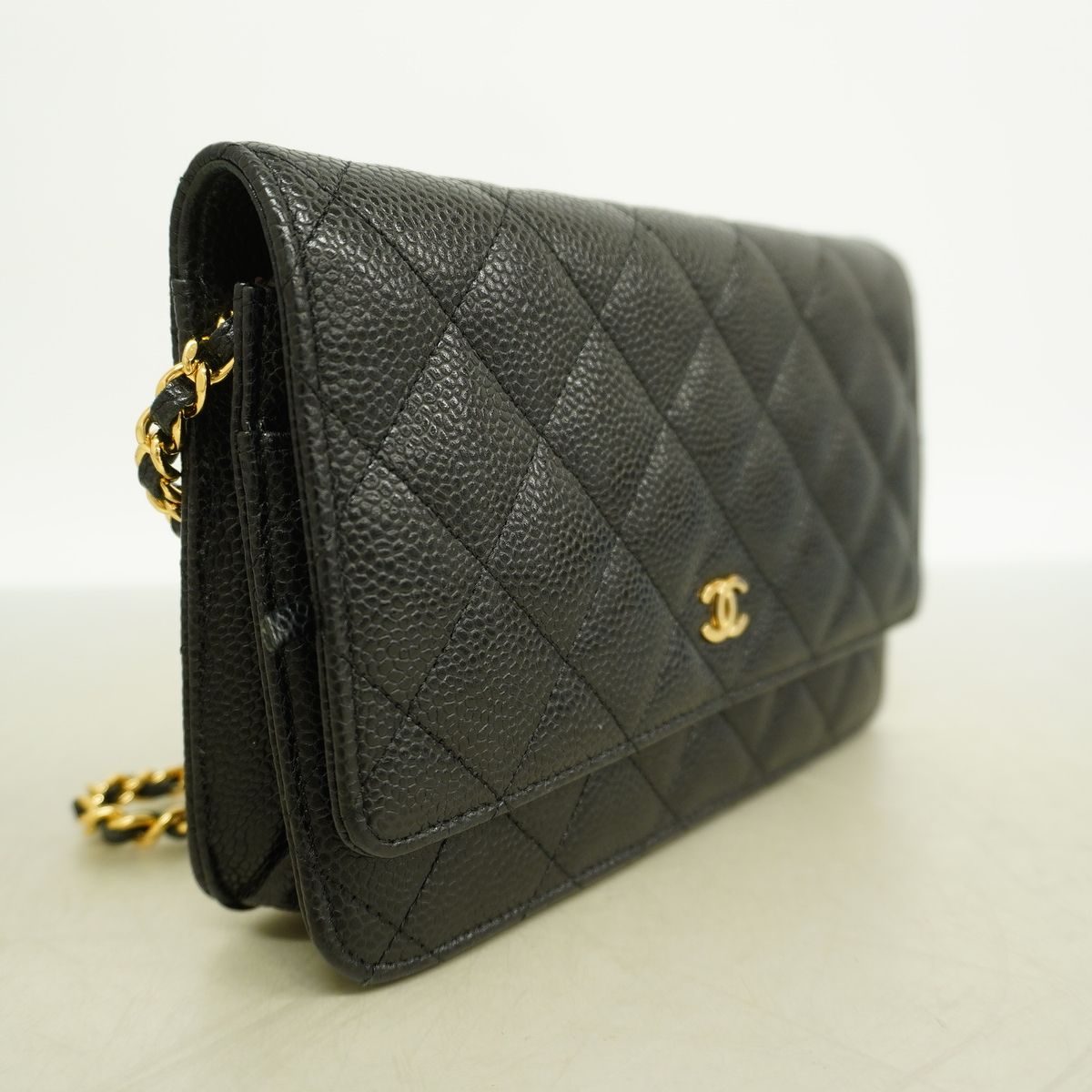 Chanel Wallet on Chain Quilted Caviar Leather Black Gold Shoulder Bag — view 2