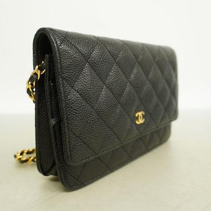Chanel Wallet on Chain Quilted Caviar Leather Black Gold Shoulder Bag — view 2