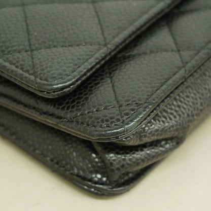 Chanel Wallet on Chain Quilted Caviar Leather Black Gold Shoulder Bag — view 6