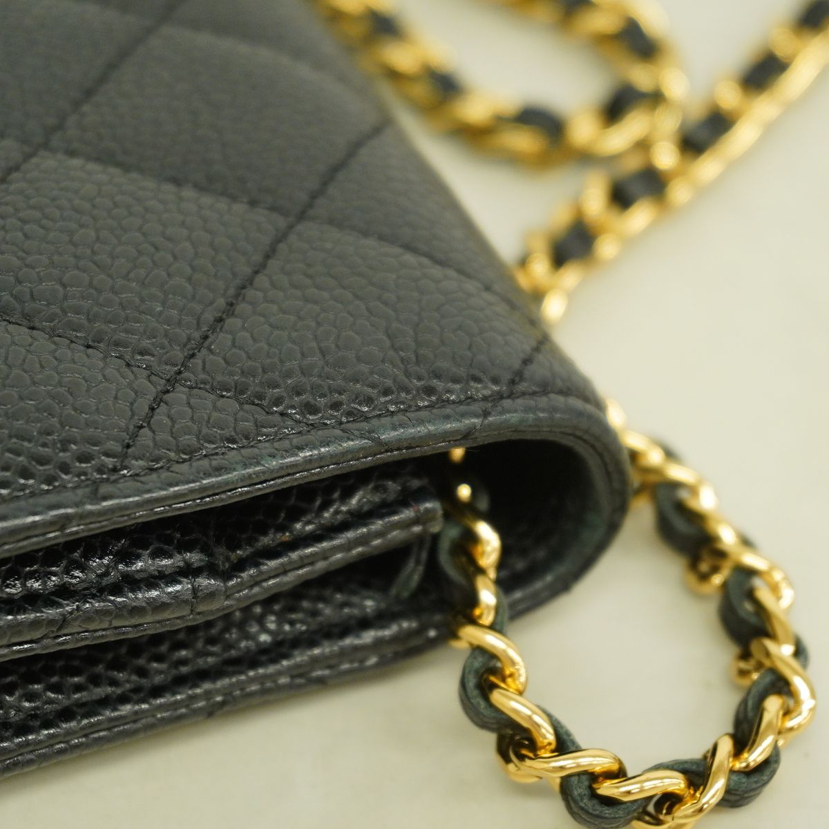 Chanel Wallet on Chain Quilted Caviar Leather Black Gold Shoulder Bag — view 7