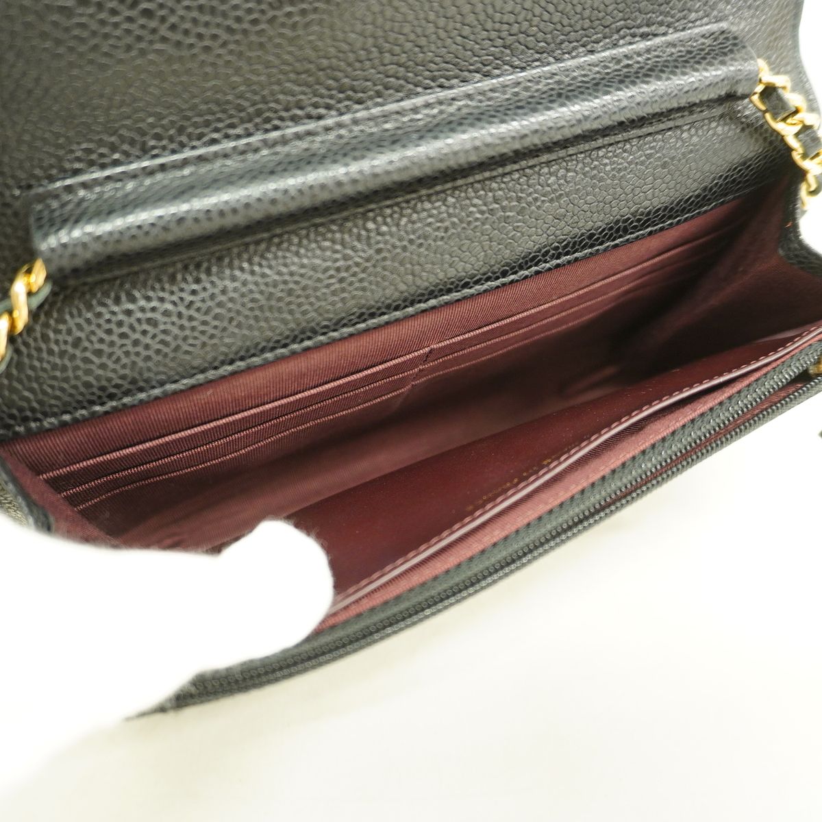 Chanel Wallet on Chain Quilted Caviar Leather Black Gold Shoulder Bag — view 4