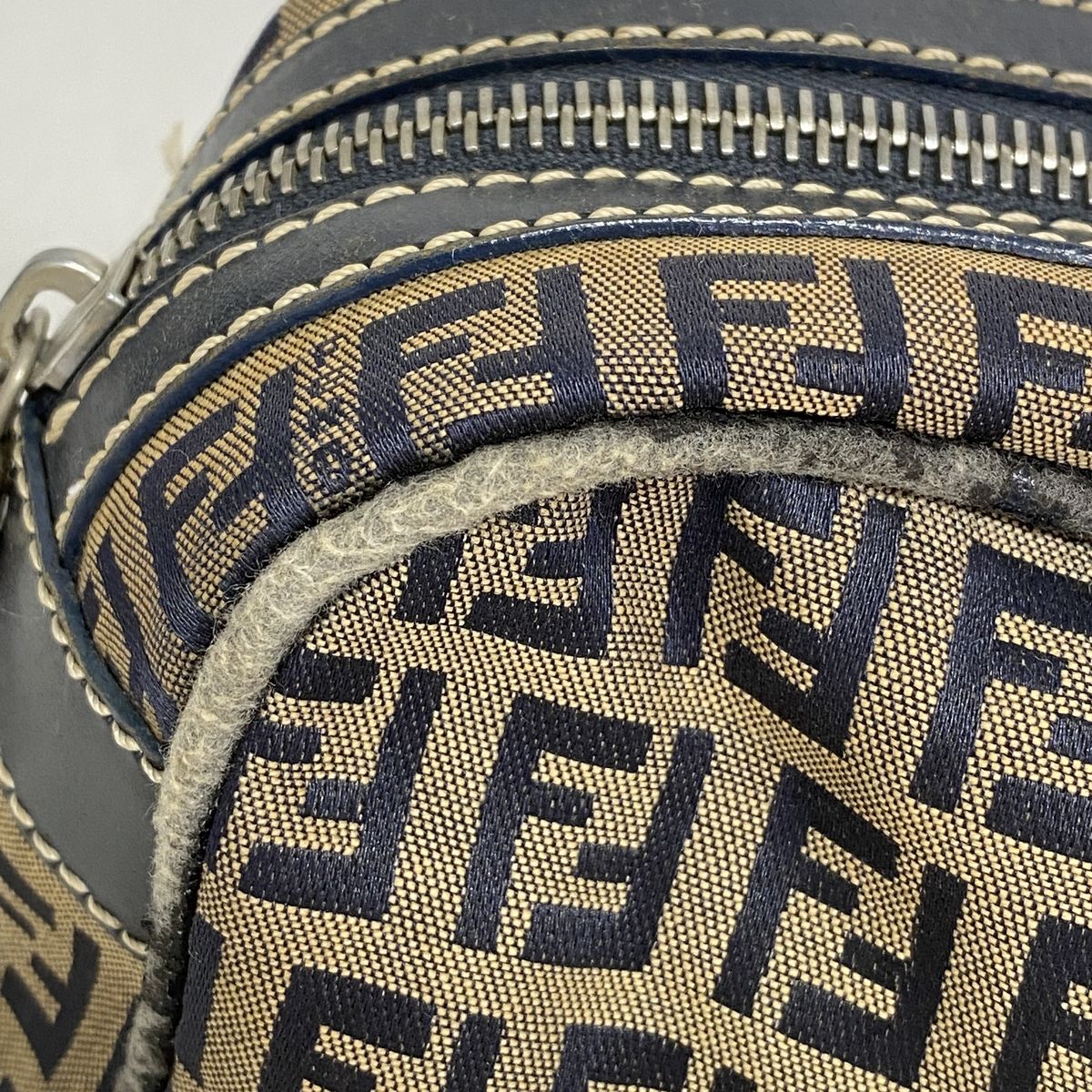 Fendi Handbag Zucchino Nylon Canvas Brown Black Silver — view 6